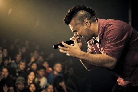 Kaboose performing live at Flavor Fest in front of a packed audience.