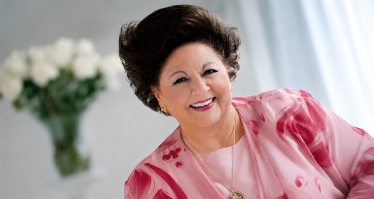 Vestal Goodman smiling in a pink floral outfit.